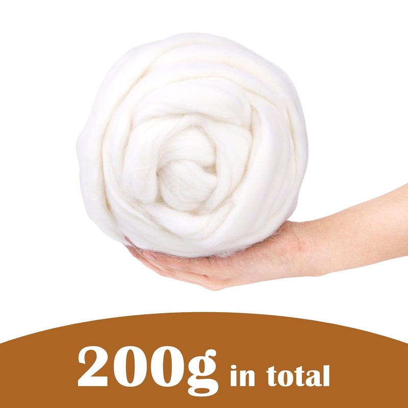 Yizzvb Wool Roving 7.02oz White Natural Needle Felting Wool Bulk for Spinning, Arm Knitting Blanket, Wet Felting, handcrafts, Yarn Roving for DIY Craft Materials - Image 2